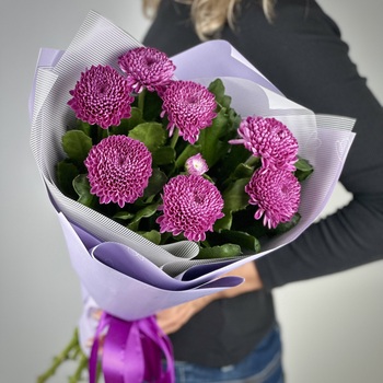 Букет из 7 фиолетовых хризантем Момоко