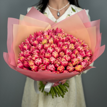 Букет из 101 малиновых пионовидных тюльпанов